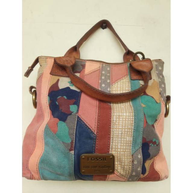 Tas Fossil Preloved Modern Cargo patchwork asli 100 %