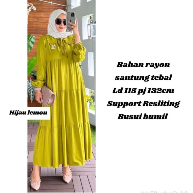 Rachel Midi Dress Busui Friendly // Gamis Wanita Terbaru Kekinian // Fashion Muslim // Bahan Katun Rayon