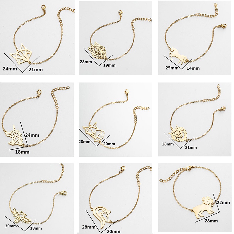 Gelang Bahan Stainless Steel Warna Silver Desain Butterfly Bee Bird Puppy Cat Fox Gaya Vintage
