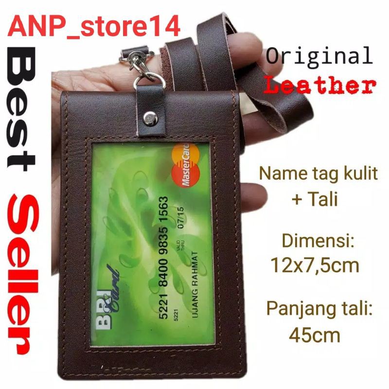 

Name tag kulit asli 2 muka nametag magnet id card holder koper plus tali gantungan design template