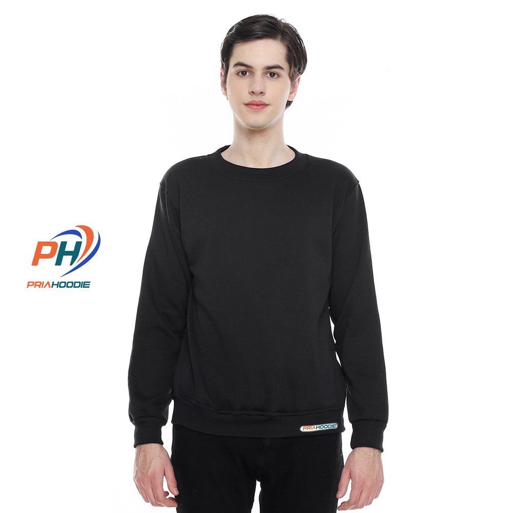 Priahoodie Basic Sweater Polos Pria Cowok Laki Laki Size M - XXL (Bisa Cod)-HITAM