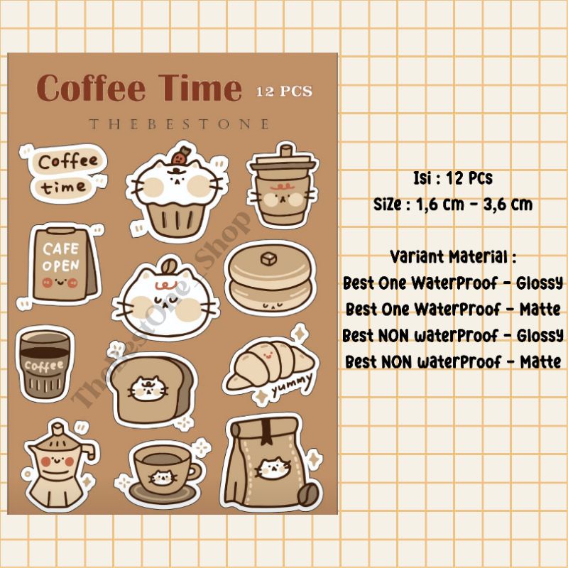 

[TheBestOne] Sticker Lucu coffee time cute scrapbook journal 12 pcs