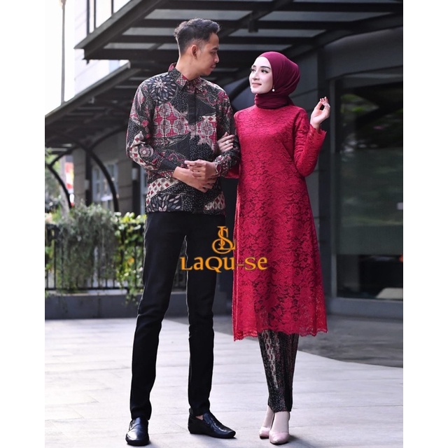 Setelan Kebaya Tunik Batik Couple Modern Terbaru Outfit Pasangan Kondangan Wisuda By Laquse_kebaya2