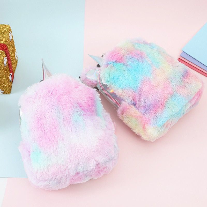 READY STOCK NEW Tas Ransel Wanita UNICORN HOLOGRAM Bulu Lembut Halus Soft Fluffy Imut Lucu Gemoy Omo Omo Kiyowo / Backpack Stylish Bentuk Hewan Kuda Pegasus Korean Style K-POP