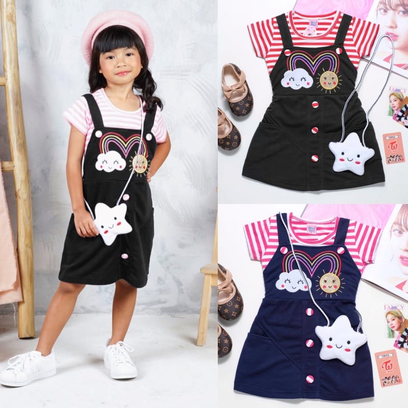 [FREE TAS] Dress Lilly uk 1-9 Tahun / Baju Anak Perempuan kualitas Import Overall Baju Kodok Dres Balita 5 th Korean Style Denim Set Premium