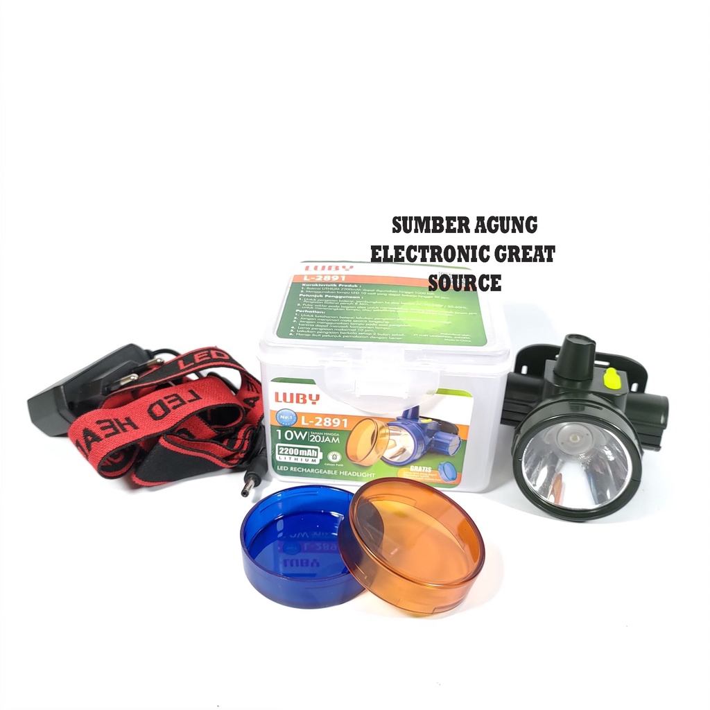 Senter Kepala Luby L2891 10W Dimmer Saklar Puteran Cahaya Putih Kuning Biru
