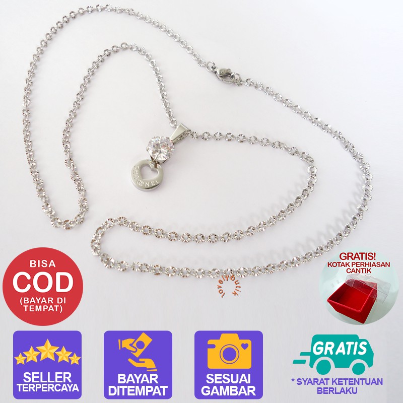 Lovelybutik kalung Titanium Anti Karat M3ggi Kalung Wanita Titanium Model Terbaru Love Permata