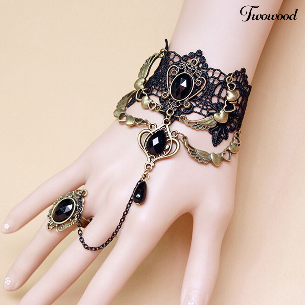 Kalung Gelang Cincin Bahan Lace Warna Hitam Gaya Gothic Punk Untuk Wanita