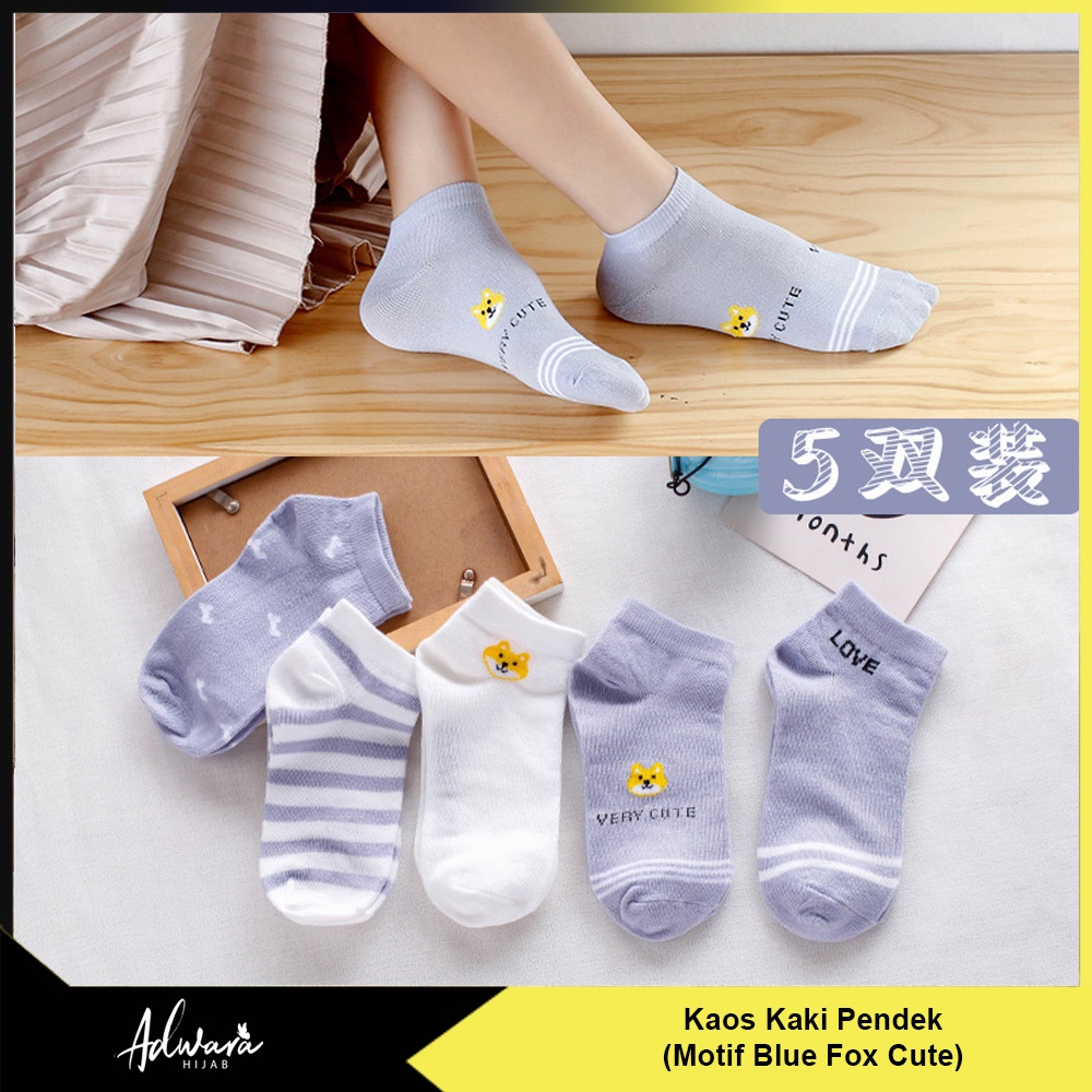 Kaos Kaki Wanita Pendek Semata Kaki Motif Biru Dog Love