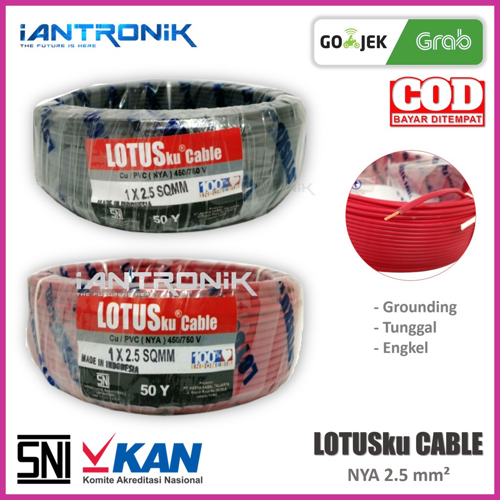 LOTUSku NYA 1x2.5 2.5mm Kabel Listrik Tunggal Engkel Roll 50Y SNI