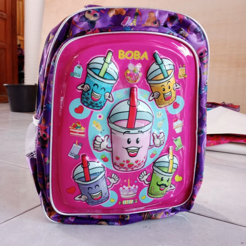 ransel SD motif BOBA bisa nyala ber-LED model timbul 3D-Jempol ungu