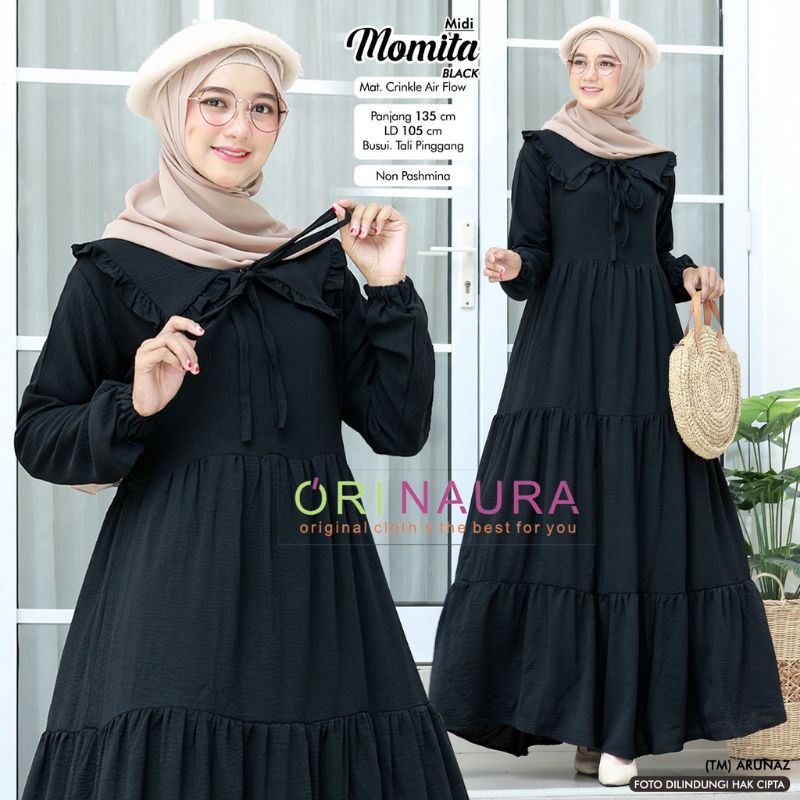 Momita maxi dress gamis crinkle premium gamis lebaran