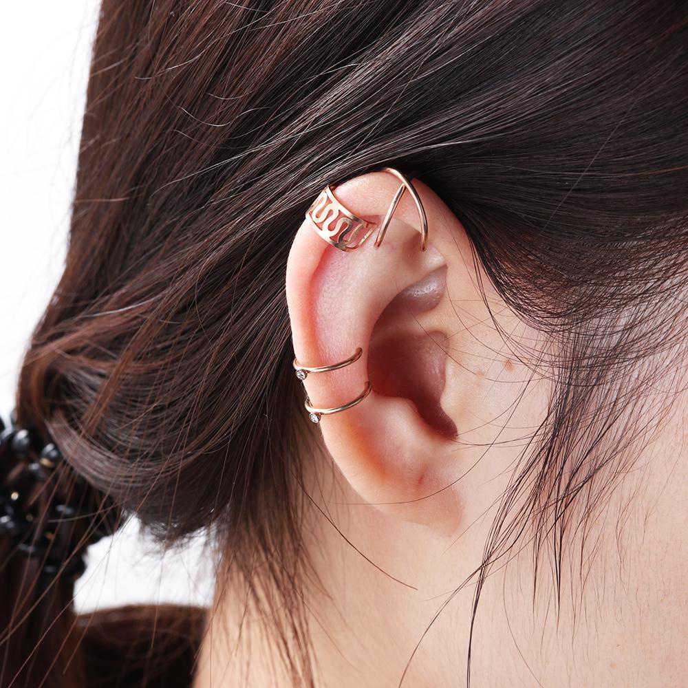 Preva 5per8pasang Anting Wanita Pria Perhiasan Stainless Steel Tanpa Tindik Ear Cuff