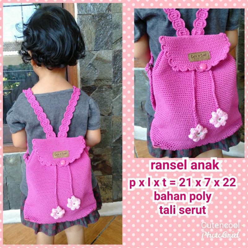 Tas ransel rajut anak pink