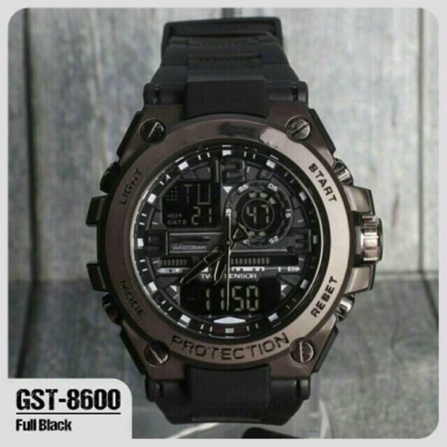 JAM TANGAN RUBBER PRIA CASI* G-SHOC* GST-8600 G-8600 DUAL-TIME METAL TANHAN AIR  FREE BATERAI G7