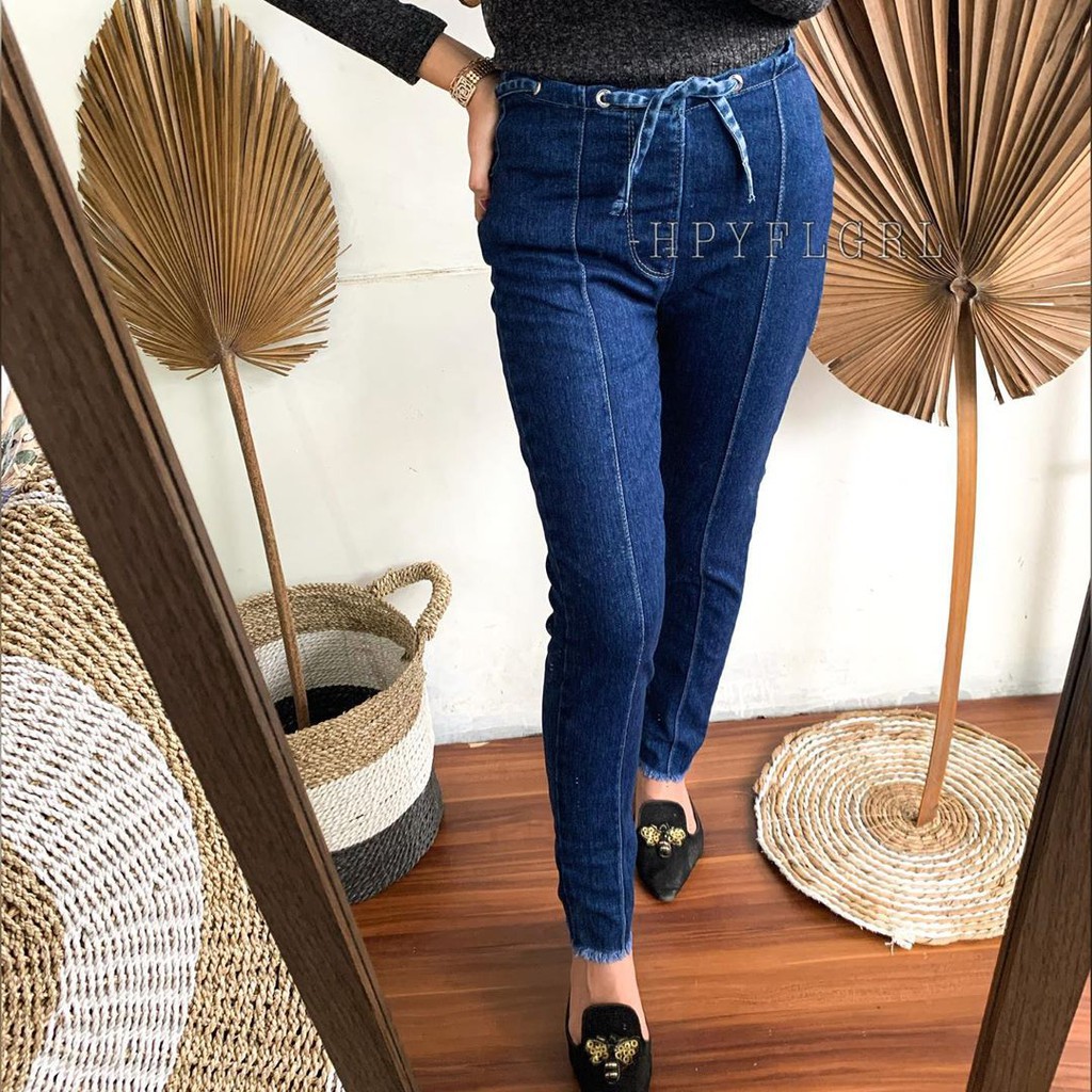 VALERY (27-34) HIGH WAIST JEANS TULANG PINGGANG TALI / Celana High Waist Jeans Front Line Pinggang T