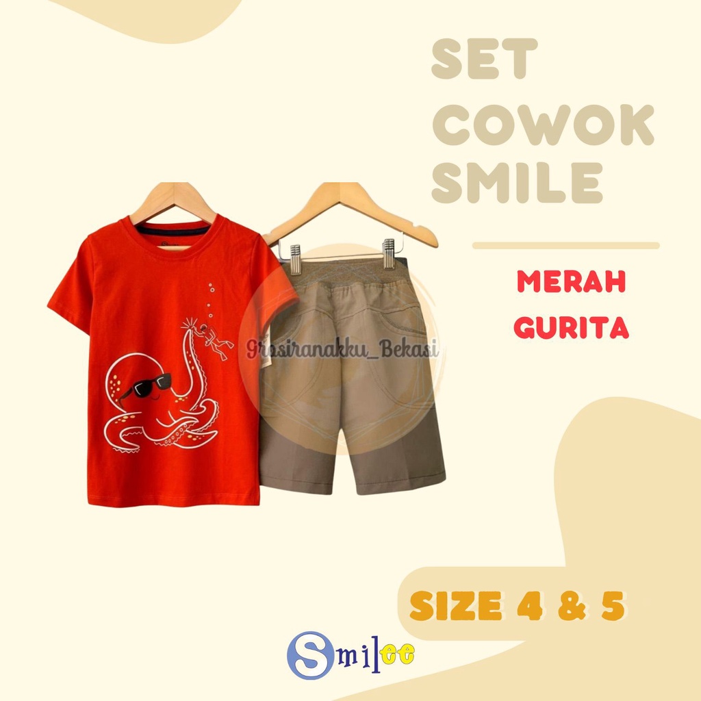 Setelan Anak Cowo Merah Octopus Size 4&amp;5tahun Murah