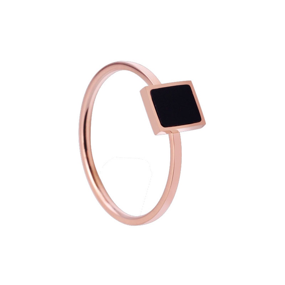 Titanium Retro Geometris Tekstur Persegi Rose Gold dengan Cincin Jari Indeks Shell Hitam untuk Wanita