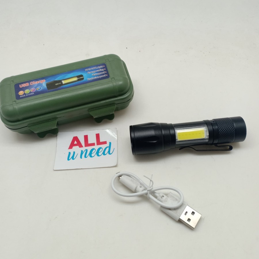 Senter Mini XPE + COB Mini Police 1000 Lumens 3 Mode USB Rechargeable