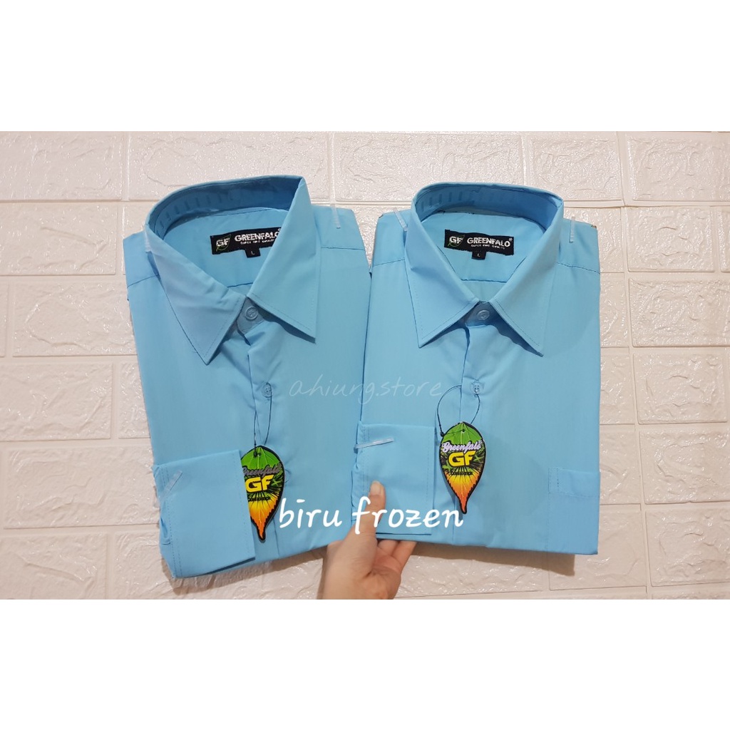 KEMEJA PRIA GREENFALO - KEMEJA POLOS LENGAN PANJANG PRIA WARNA BIRU FROZEN