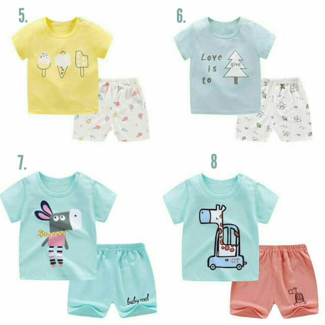 setelan Piyama pendek bayi CT/ setelan baju anak import/ baju bayi import lucuw