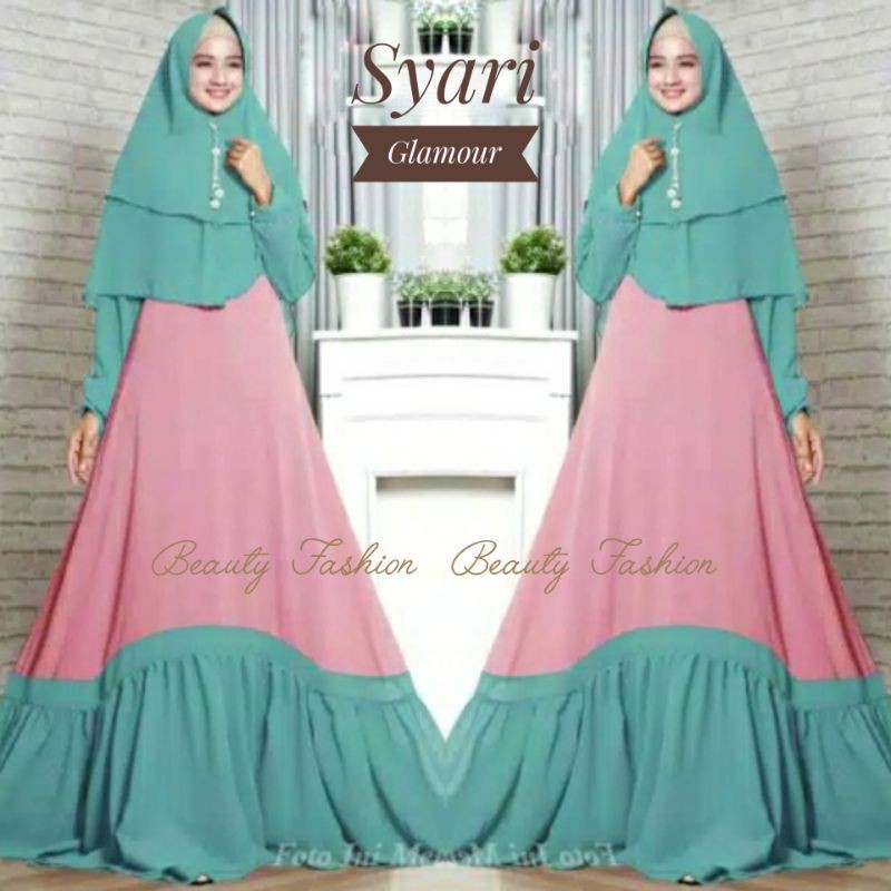 Big sale Gamis  Pesta Syari  Glamour Ceruty Babydoll 2Tone Impor set Khimar