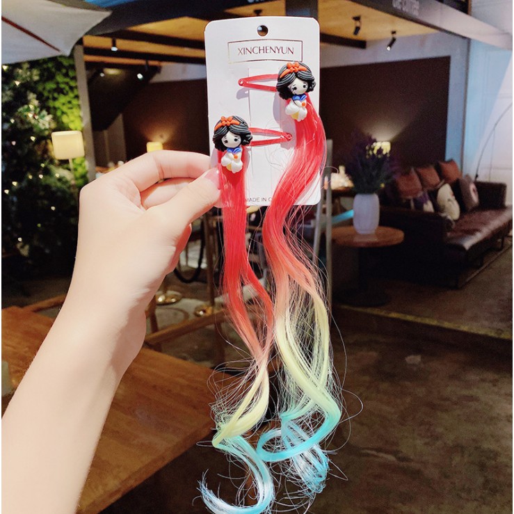 2pcs Jepit Wig Anak Perempuan Rambut Palsu Korea Impor Hairclip Pita Unicorn Frozen Cantik Premium