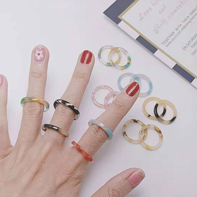 We Flower Chic Mix Color Stackable Resin Acrylic Ring for Women Fashion Finger Jewelry