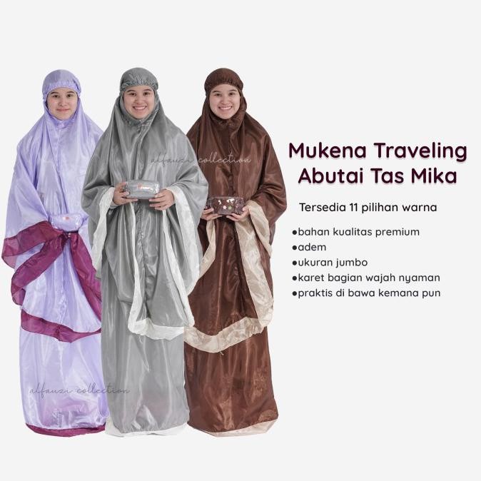 Mukena abutai satin sulam tas mika praktis buat traveling