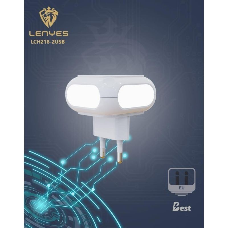 TRAVEL ADAPTOR LENYES 12W LCH218 BATOK CHARGER LENYES LED KEPALA CASAN LENYES LED 2USB 2.4A LCH218