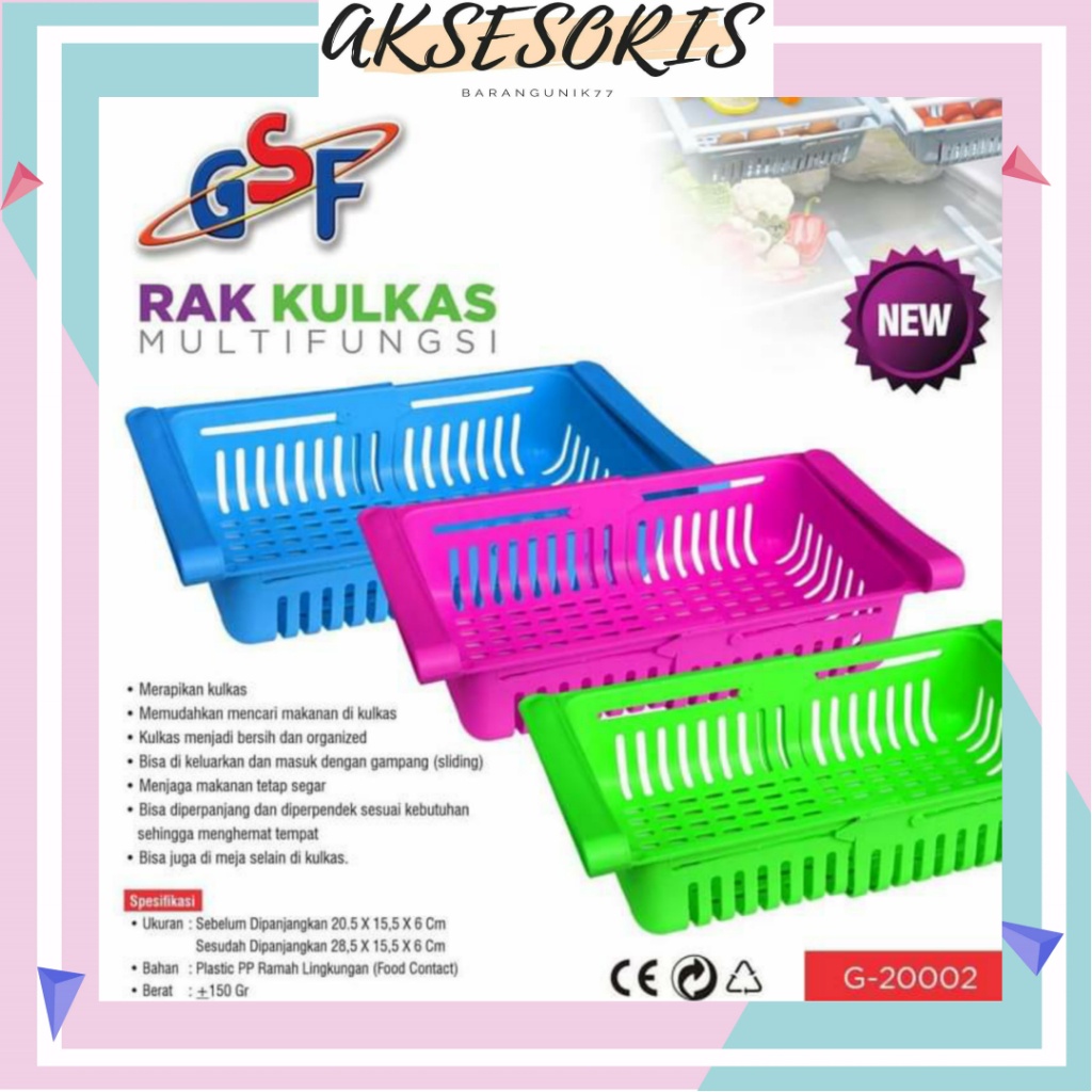 RAK KULKAS MULTIFUNGSI STORAGE BOX KULKAS ORGANIZER SLIDING GSF 20002 / RAK KULKAS GSF 20002