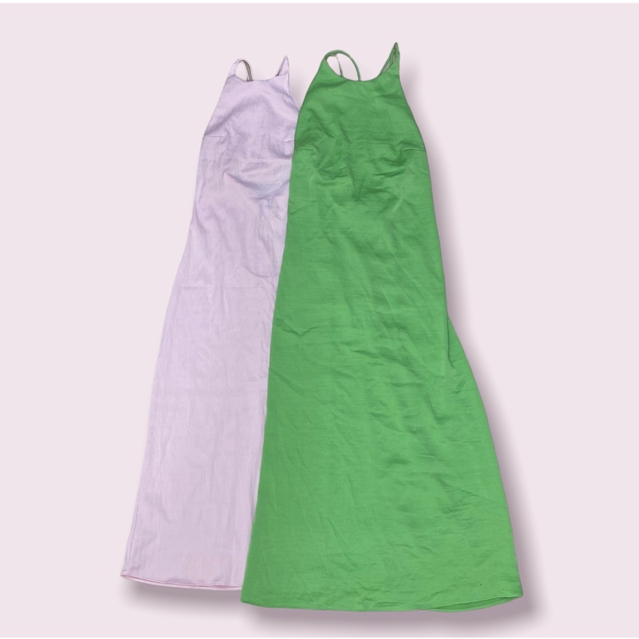 LONG DRESS ZIP BELAKANG TALI SILANG WARNA HIJAU D80