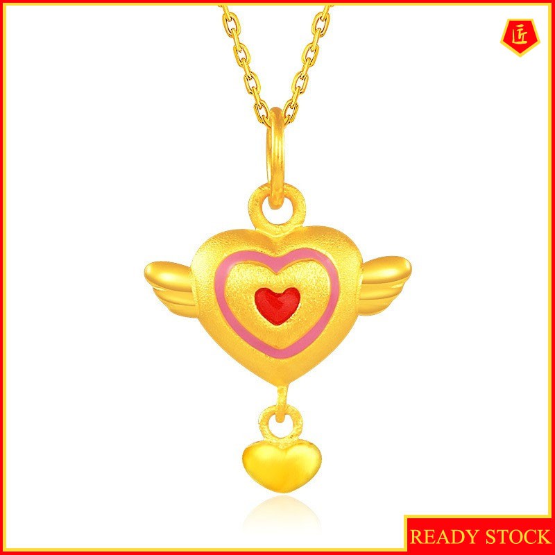 [Ready Stock]3D Golden Angel Wings Heart-Shaped Pendant Lucky Beads Pendant