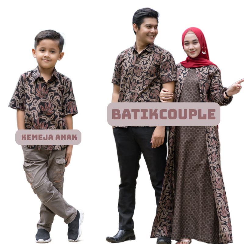 Batik couple keluarga sarimbit batik modern terbaru motif Daun kamboja Size S M L XL XXL size anak 2-15thn