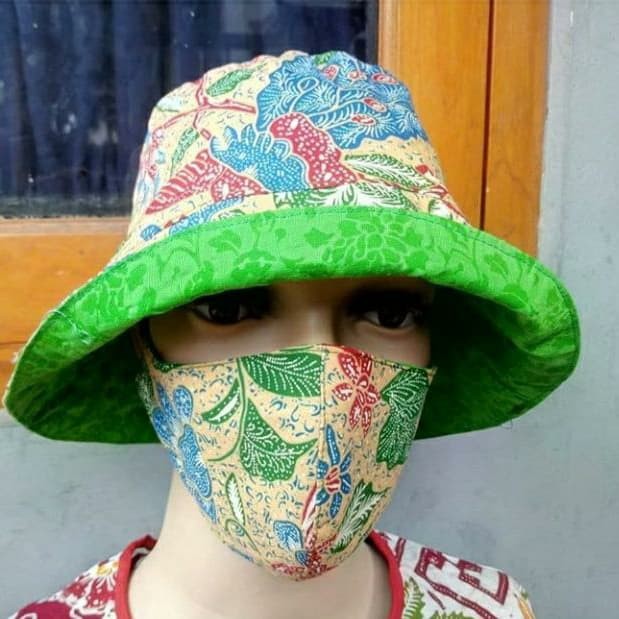 Topi + Masker Batik Premium (Bisa Untuk Cewek Dan Cowok). Motif 2 Sisi - Motif 1 Limited