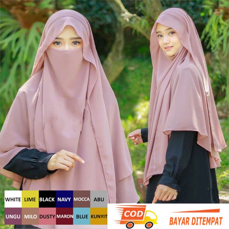 Jilbab Hijab Kerudung Bergo Instan French Khimar Cadar Tali Siti Aminah Niqab Syari Jumbo