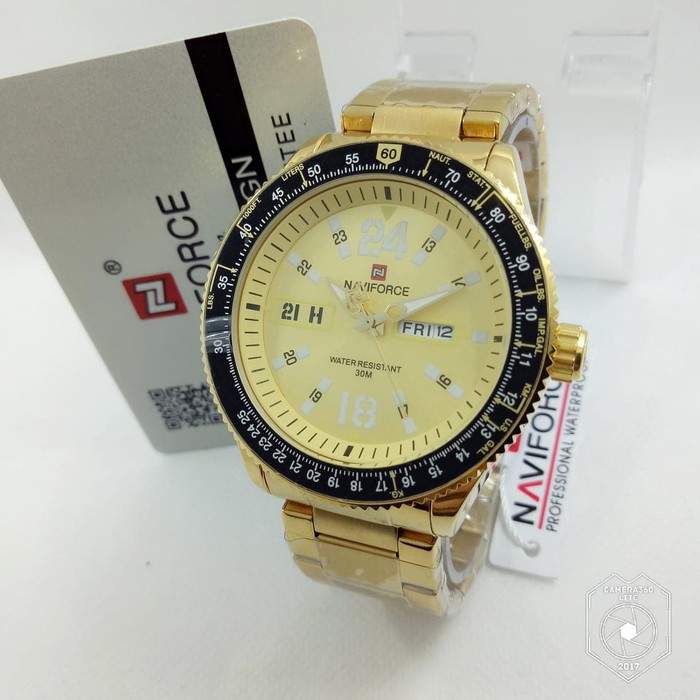 Promo Jam Tangan Pria Cowok Naviforce NF9102 Original Rantai Gold Termurah