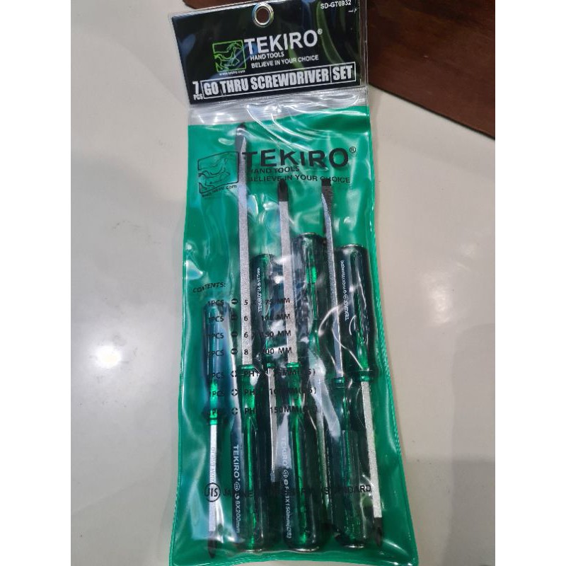 TEKIRO OBENG SET 7 PCS TEMBUS KETOK GO THRU SCREWDRIVER HIJAU