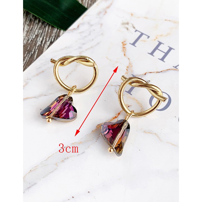 LRC Anting Tusuk Fashion Color Alloy Diamond Heart Earrings F55852