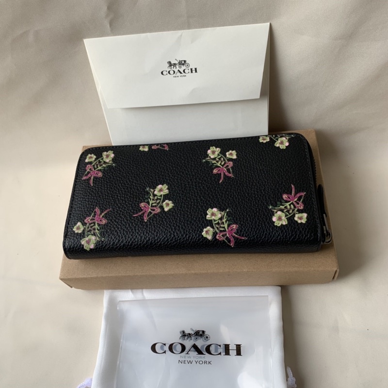 Coach Accordion Zip Wallet With Floral Bow Print (F28444)