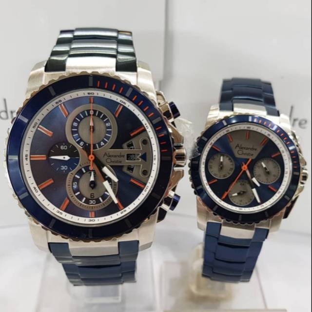 jam tangan alexandre christie ac6455 blue silver 6455 couple