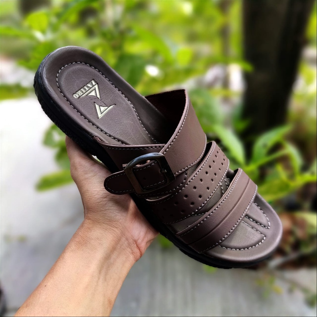 Sandal Slop Kulit Pria Slide Brown Coklat Original Handmade Kasual Santai Outdoor Zatiro Slip On Kondangan Trendy Kekinian Murah Terlaris (COD) 38-43