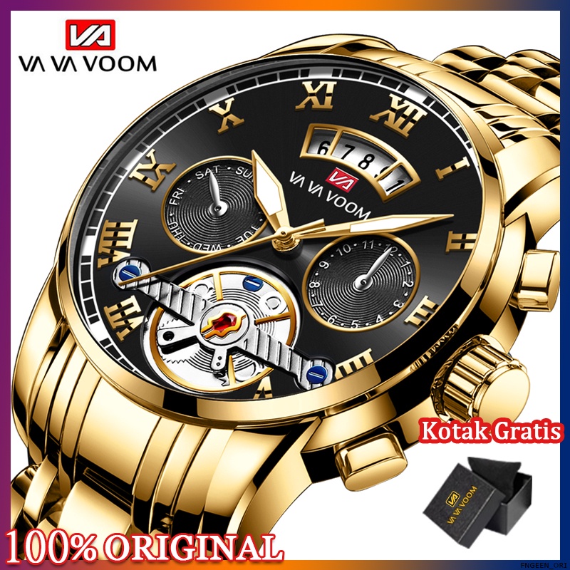 VAVA VOOM 2453 Jam Tangan Pria Luxury Stainless Steel Tanggal Quartz Original Tahan Air Watch + Kota