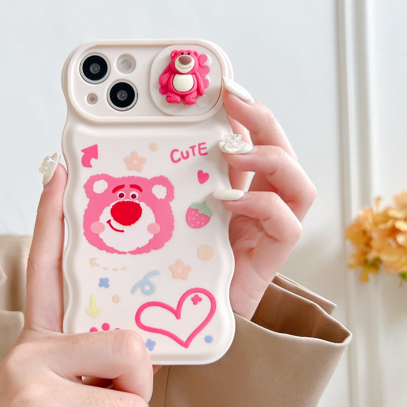 Soft Case Pelindung Kamera Motif Strawberry Beruang Pink Untuk IPhone 11 12 13 14 Pro Max