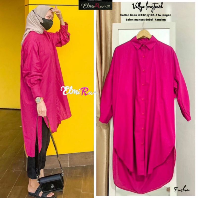 Tunik Jumbo katun poplin Ld 132 Vallya Long tunik full Kancing
