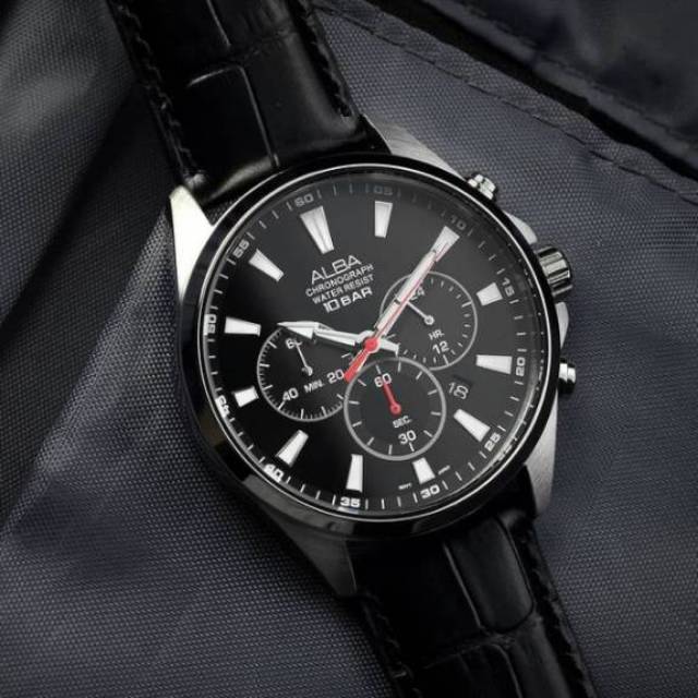 [  PROMO ] Jam Tangan Pria Alba Active Quartz Black Dial Black Leather AT3G59X1 Original Garansi