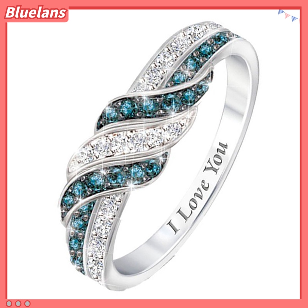 Bluelans Cincin Berlian Imitasi Desain Tulisan I Love You Untuk Wanita