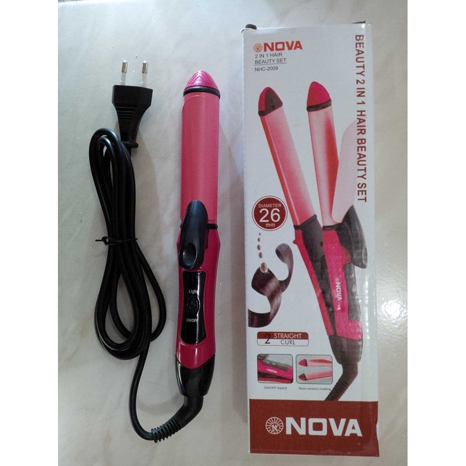 catok rambut nova mini 2 in 1 (curl &amp; straight) nhc-2009