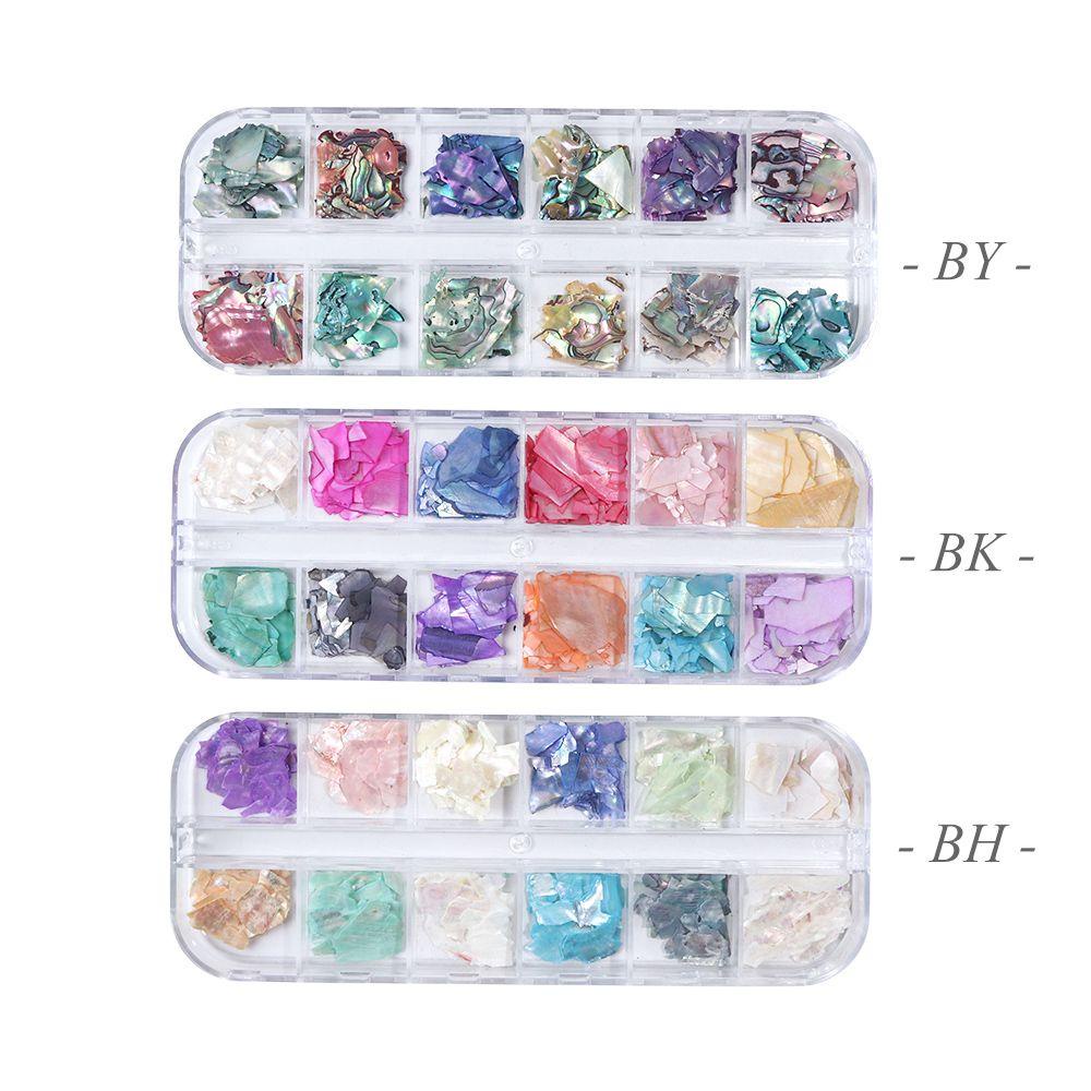 R-flower 1case Shell Nail Flakes Glitter Sea Shell Nail Sequin 3D Stiker Hologram Tidak Teratur Paillette