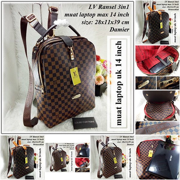 GRATIS ONGKIR TAS RANSEL WANITA IMPORT BRANDED LV LOUIS VUITTON 3 IN 1 LAPTOP BACKPACK AA068